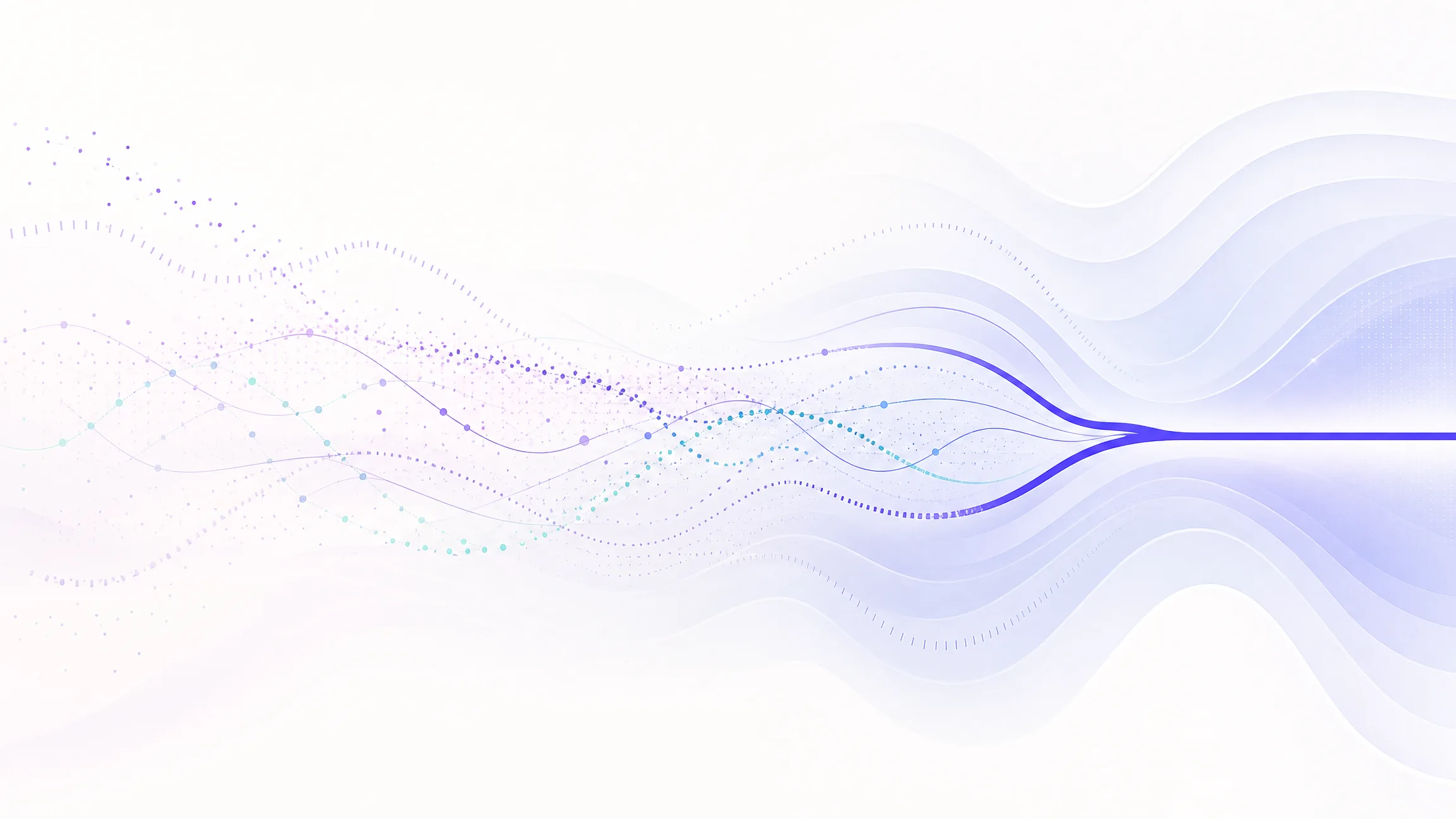 Abstract illustration of noisy measurement traces resolving into one confident line surrounded by an uncertainty band.