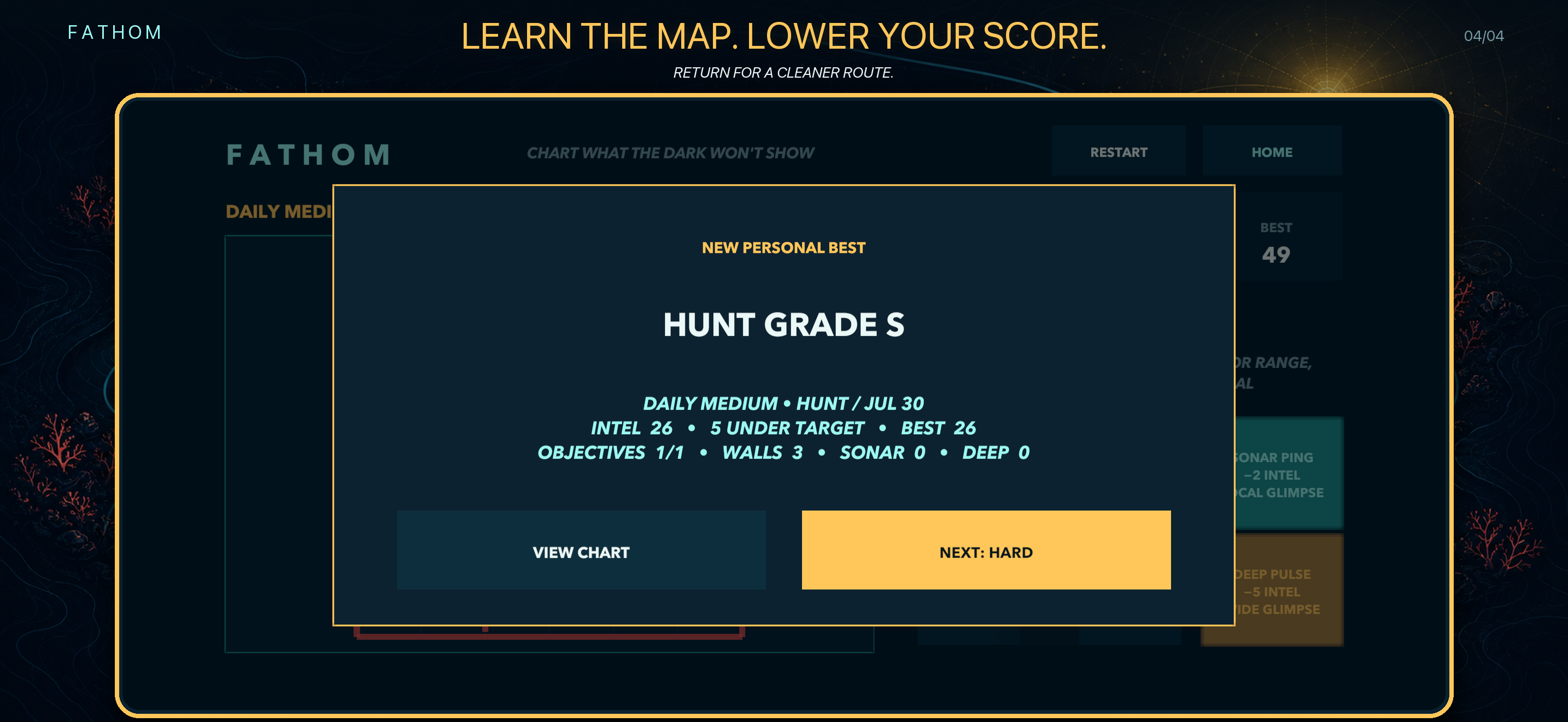 Fathom mission result showing a high grade and an invitation to improve the Intel score.