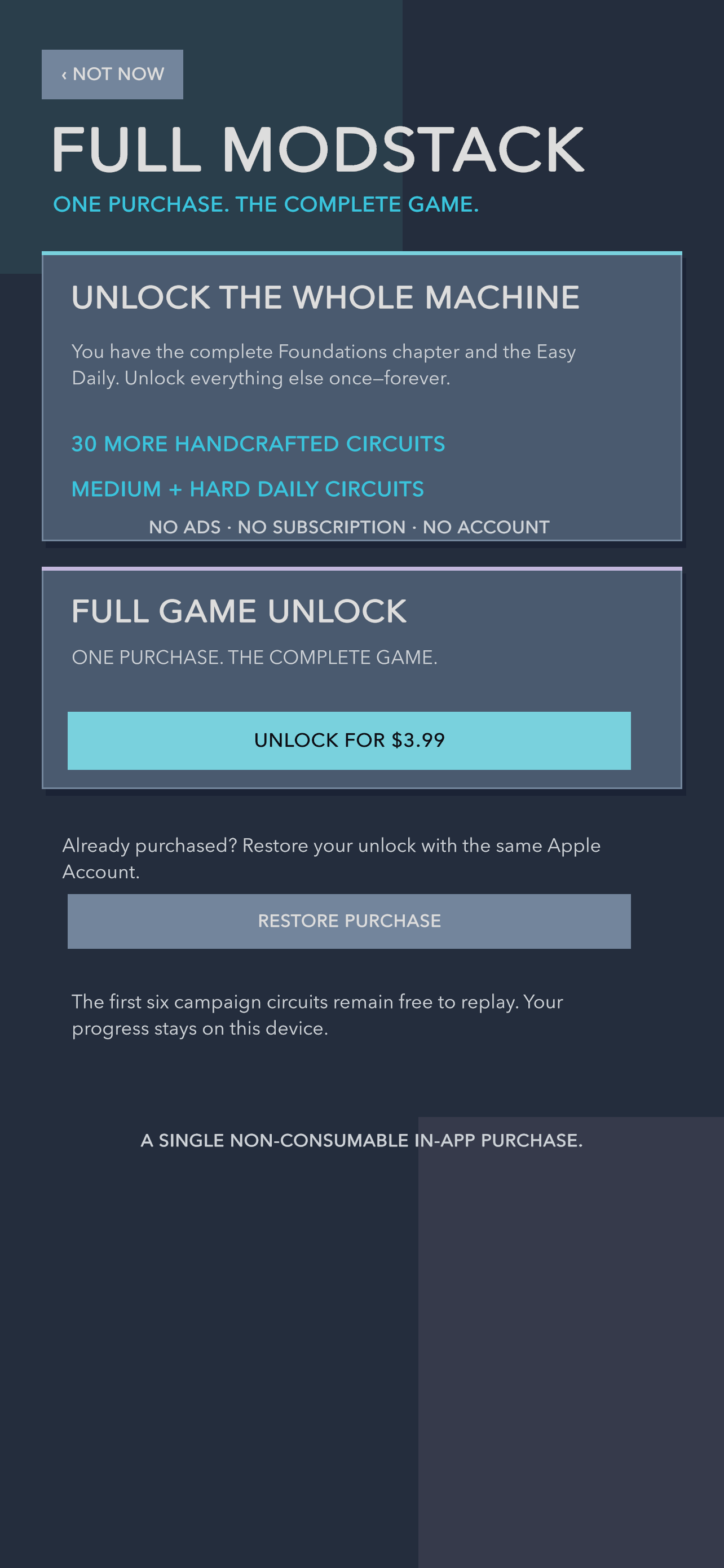 The Modstack Full Game Unlock screen