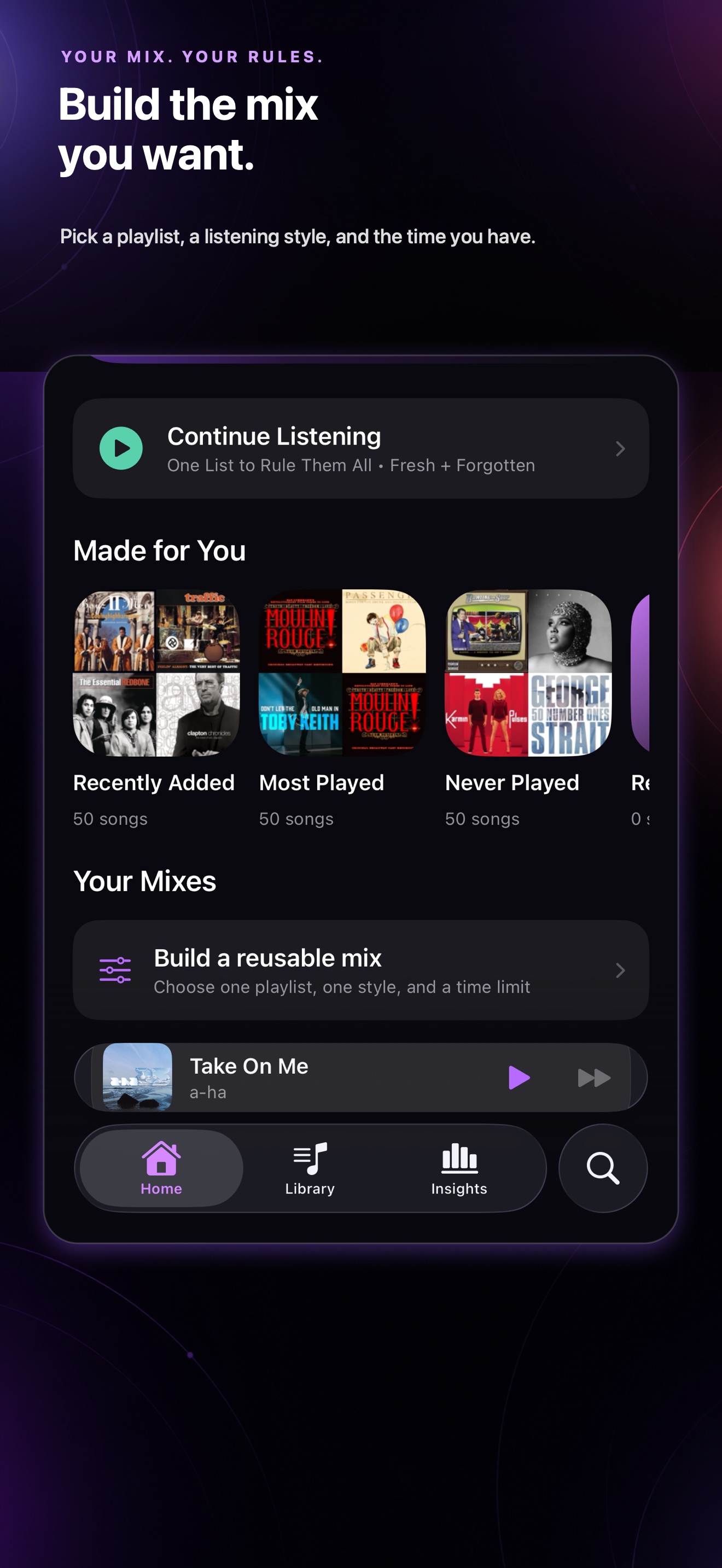 Playlist Orbit custom mix builder for shaping a listening session.